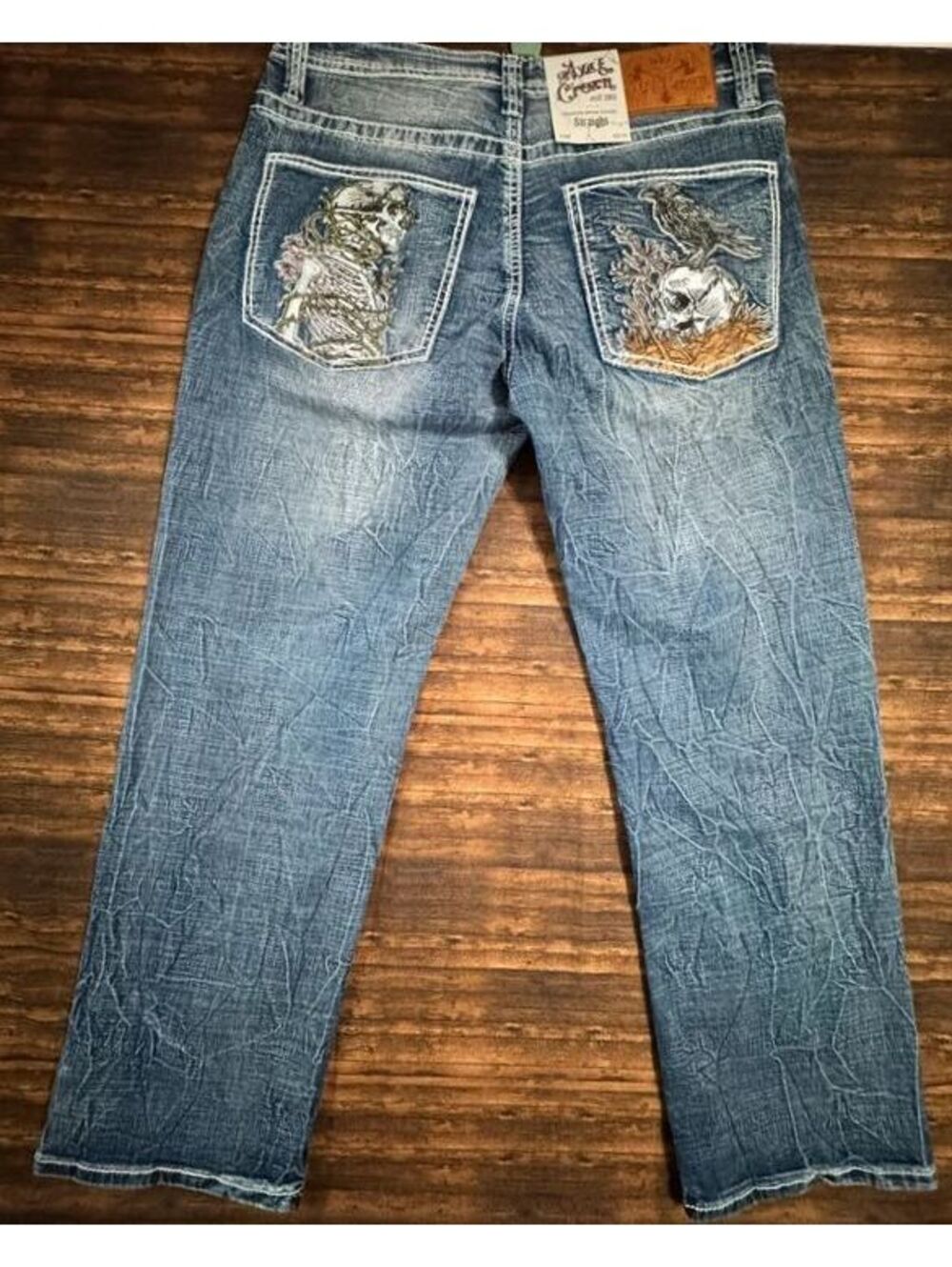Axe & Crown Men's Straight Jeans w/ Embroidered Pockets & Thick Stitching NWT